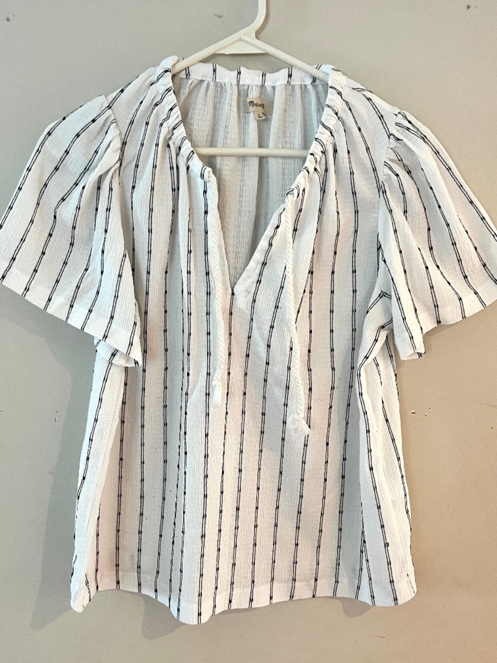 Madewell Cotton Tie-Neck Short Tunic Shirt, Small